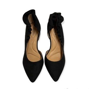 Lane Bryant black suede heels with ruffles. Size 9W